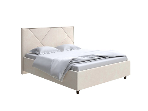 Белая двуспальная кровать Tessera Grand - Мягкая кровать с высоким изголовьем и стильными ножками из массива бука