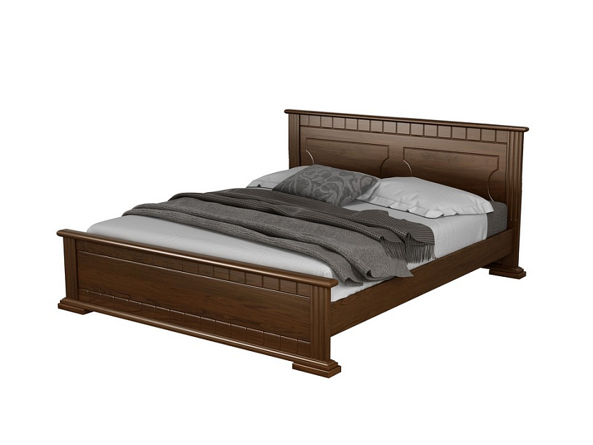 Кровать Milena-М 200x220 Массив (сосна) Орех - Модель из маcсива. Изголовье украшено декоративной резкой.