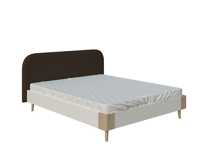 Кровать Lagom Plane Chips 120x190 ЛДСП+ткань Лама Шоколад/ЛДСП Белый Жемчуг/Масло-воск Natura (Бук) - Оригинальная кровать без встроенного основания из ЛДСП с мягкими элементами.