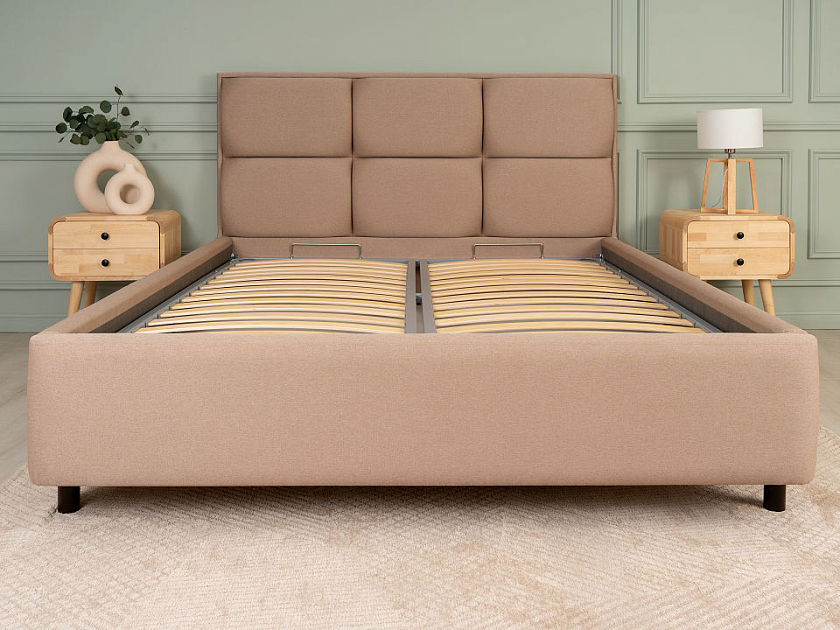 Кровать Malina 120x190 Ткань: Рогожка Тетра Бежевый - Изящная кровать без встроенного основания из массива сосны с мягкими элементами.
