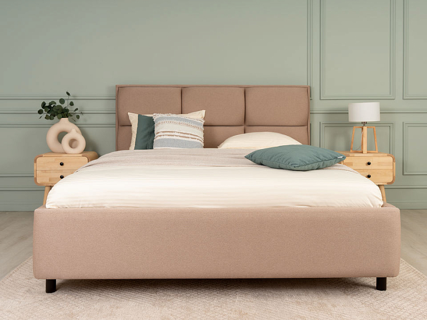 Кровать Malina 90x200 Ткань: Флок Бентлей Песок - Изящная кровать без встроенного основания из массива сосны с мягкими элементами.