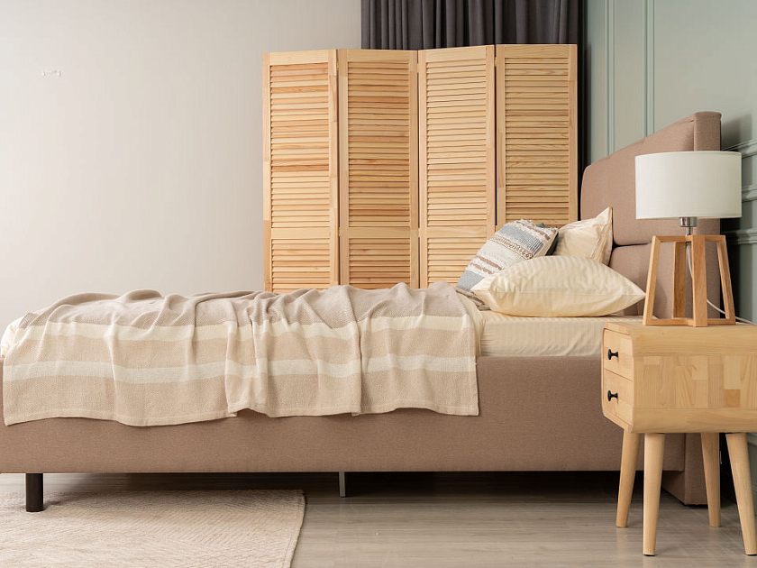 Кровать Malina 180x200 Ткань: Рогожка Тетра Имбирь - Изящная кровать без встроенного основания из массива сосны с мягкими элементами.