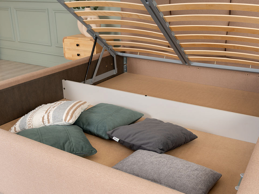 Кровать Malina 180x220 Ткань: Рогожка Тетра Бежевый - Изящная кровать без встроенного основания из массива сосны с мягкими элементами.