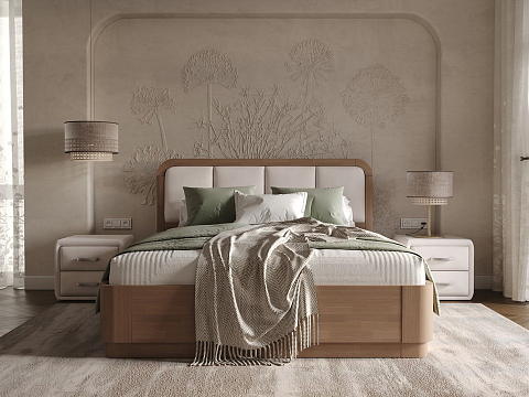 Двуспальная кровать Hemwood с подъемным механизмом - Кровать из натурального массива сосны с мягким изголовьем и бельевым ящиком
