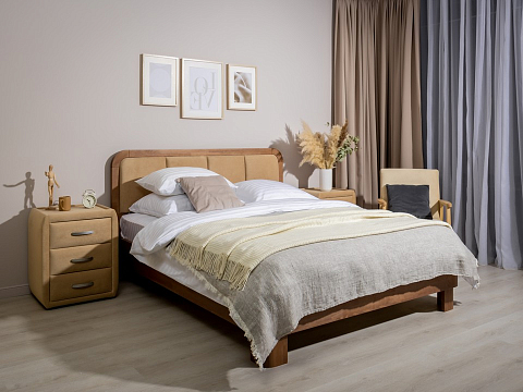 Кровать с высоким изголовьем Hemwood - Кровать из натурального массива сосны с мягким изголовьем