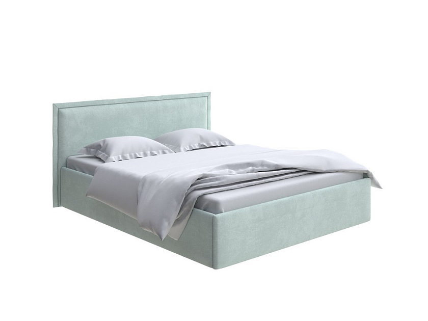 Кровать Aura Next 140x200 Ткань: Велюр Casa Мятный - Кровать в лаконичном дизайне в обивке из мебельной ткани