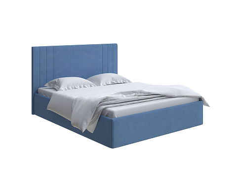 Синяя кровать Liberty с подъемным механизмом - Аккуратная мягкая кровать с бельевым ящиком