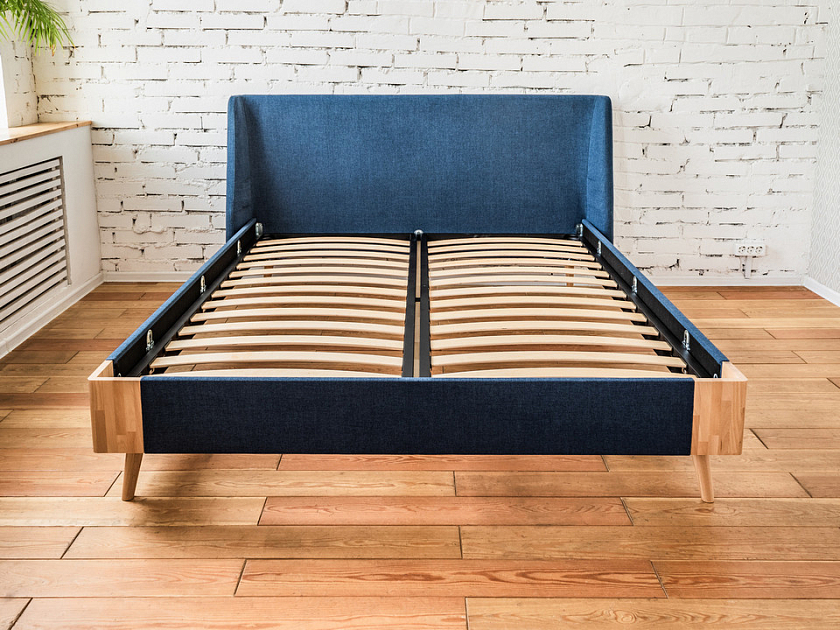 Кровать Lagom Side Soft 180x190 Ткань/Массив (бук) Лама Индиго/Масло-воск Natura (Бук) - Оригинальная кровать в обивке из мебельной ткани.