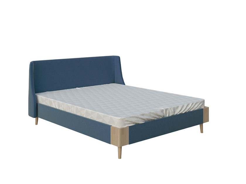 Кровать Lagom Side Soft 160x190 Ткань/Массив (береза) Levis 83 Светло-Серый/Масло-воск Natura (Береза) - Оригинальная кровать в обивке из мебельной ткани.