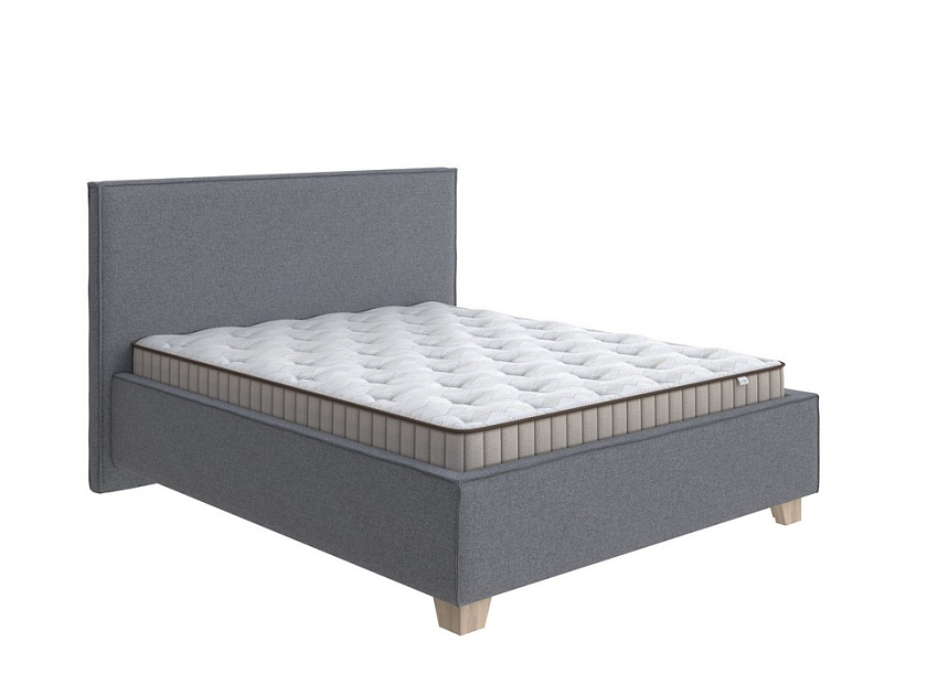 Кровать Hygge Simple 140x190 Искусственная шерсть Лама Темно-серый - Мягкая кровать с ножками из массива березы и объемным изголовьем