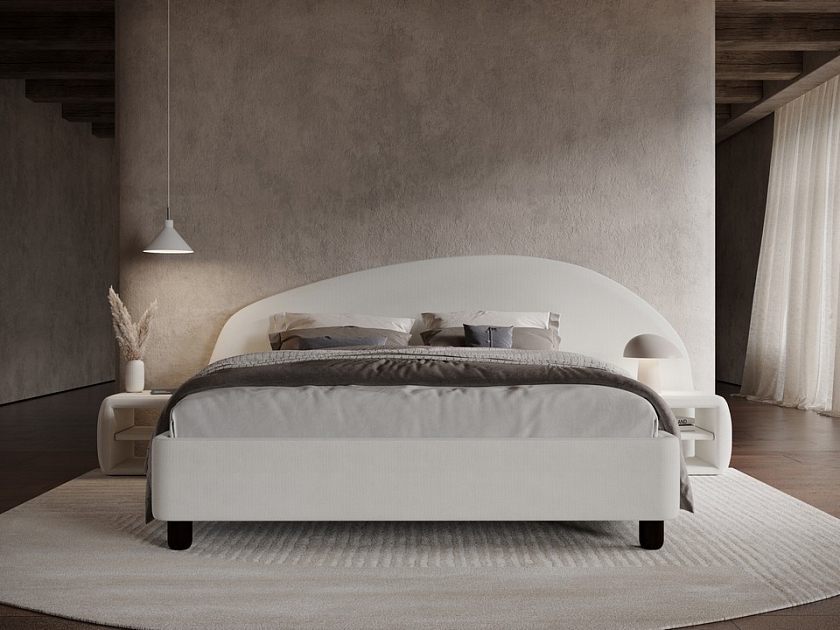 Кровать Sten Bro Right 200x190 Ткань/Массив (береза) Тетра Молочный/Венге - Мягкая кровать с округлым изголовьем на правую сторону