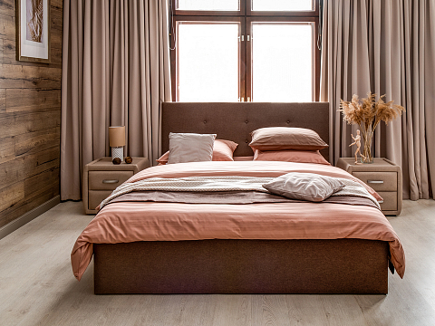 Кровать из экокожи Forsa - Универсальная кровать с мягким изголовьем, выполненным из рогожки.
