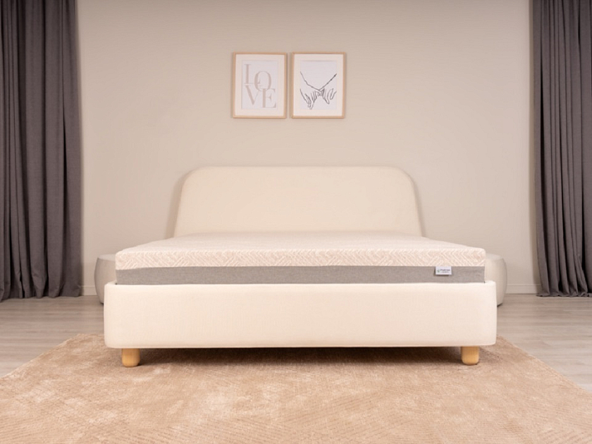 Кровать Sten Berg 80x190 Ткань/Массив (береза) Тетра Молочный/Масло-воск Natura - Симметричная мягкая кровать.