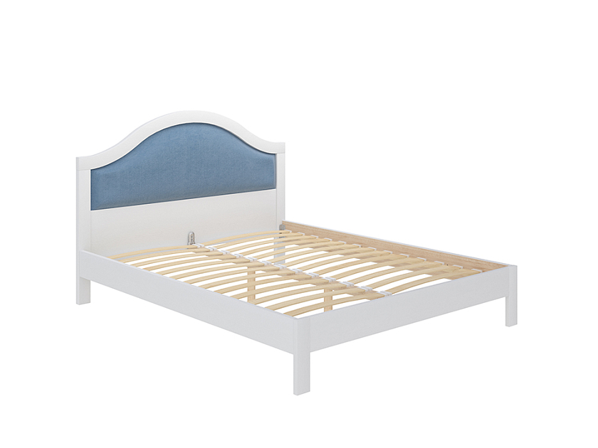 Кровать Ontario 120x200 Ткань/Массив Тетра Голубой/Белая эмаль (сосна) - Уютная кровать из массива с мягким изголовьем