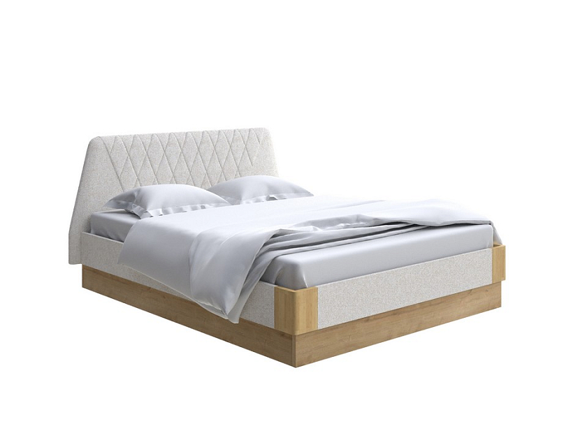 Кровать Lagom Hill Soft с подъемным механизмом 140x190 Ткань/Массив (береза) Levis 12 Лен/Масло-воск Natura (береза) - Кровать со встроенным основанием. 
