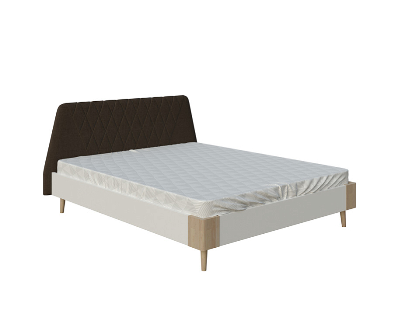Кровать Lagom Hill Chips 140x190 ЛДСП+ткань Levis 37 Шоколад/ЛДСП Бунратти/Масло-воск Natura (Береза) - Оригинальная кровать без встроенного основания из ЛДСП с мягкими элементами.