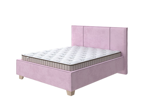 Розовая кровать Hygge Line - Мягкая кровать с ножками из массива березы и объемным изголовьем
