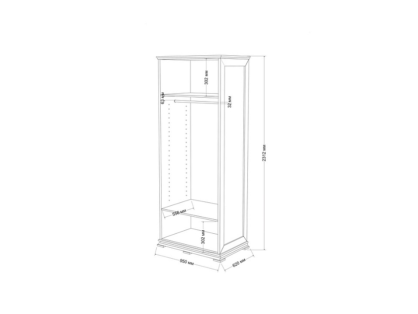 Шкаф 2х дв Milena 95x62 Массив (сосна) Белая эмаль - Двухдверный шкаф с двумя полками и продольной штангой-вешалом для хранения вещей и одежды.