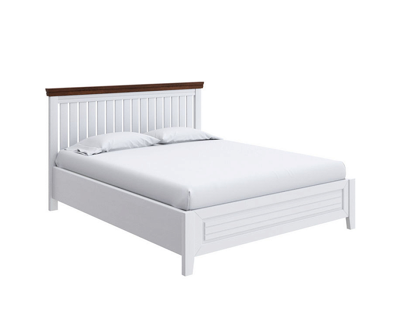 Кровать Olivia с подъемным механизмом 200x190 Массив (сосна) Белая эмаль + Орех - Кровать с подъёмным механизмом из массива с контрастной декоративной планкой.
