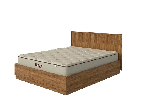 Двуспальная кровать с матрасом Tempo с подъемным механизмом - Кровать с ПМ с вертикальной фрезеровкой и декоративным обрамлением изголовья